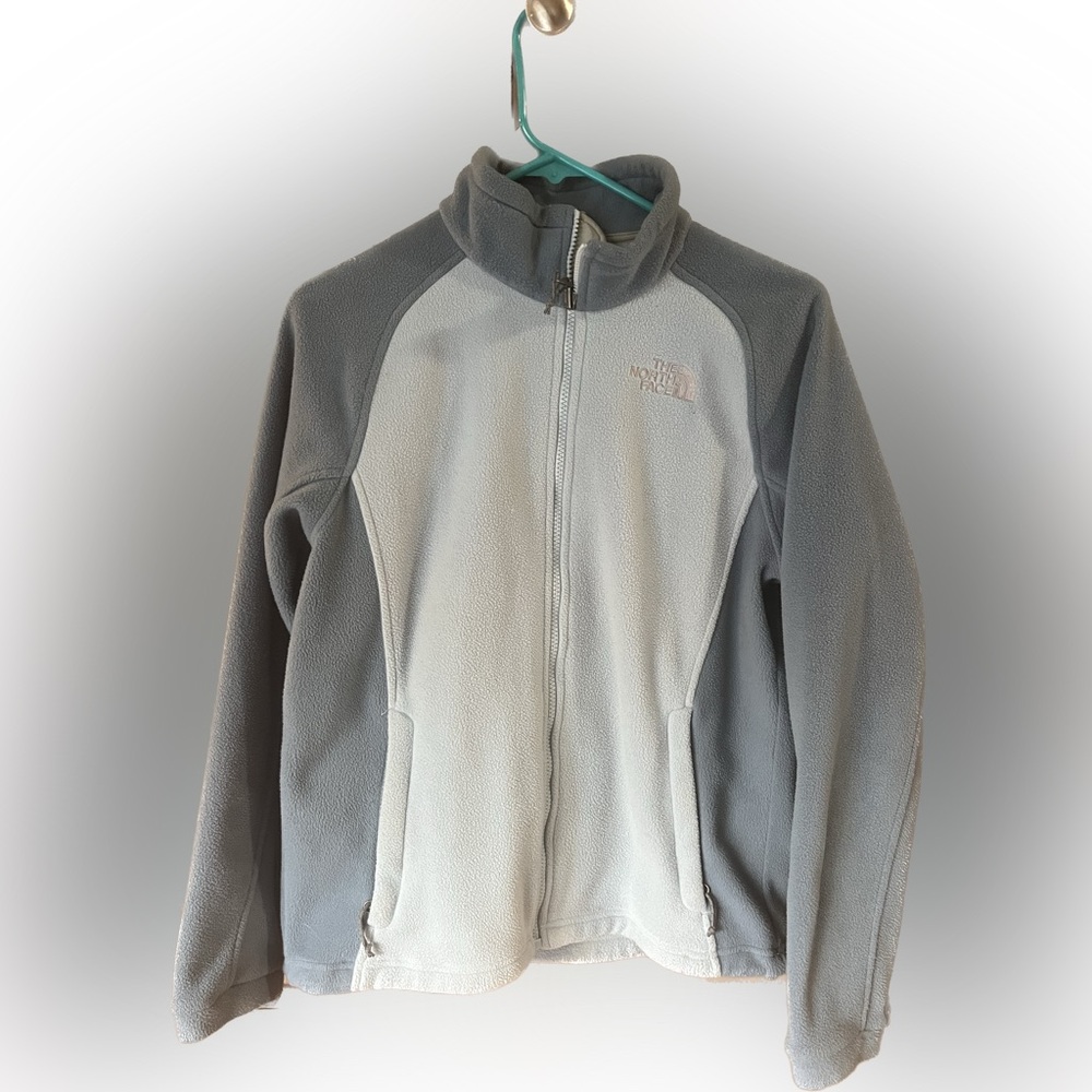 The North Face Womens Medium Fleece Jacket Pockets Full Zip 2 Tone Blue vintage